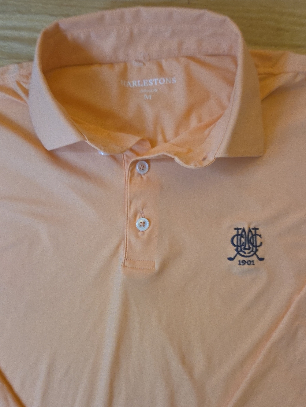 Harlestons Golf Polo Shirt Peach Orange Monogram Embroidered Men's Size M